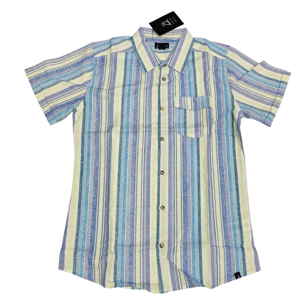 NWT Him & Henry Size M Blue & Green Striped Button Up Shirt